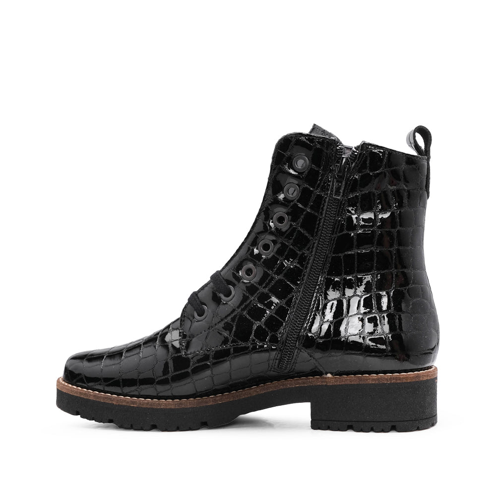 Botim Salto Raso Mulher Verniz Preto
