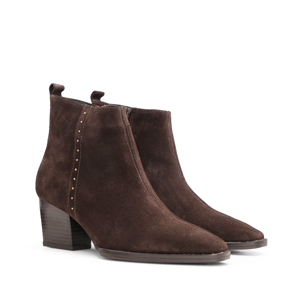 Botim Salto Médio Mulher Camurça Castanho