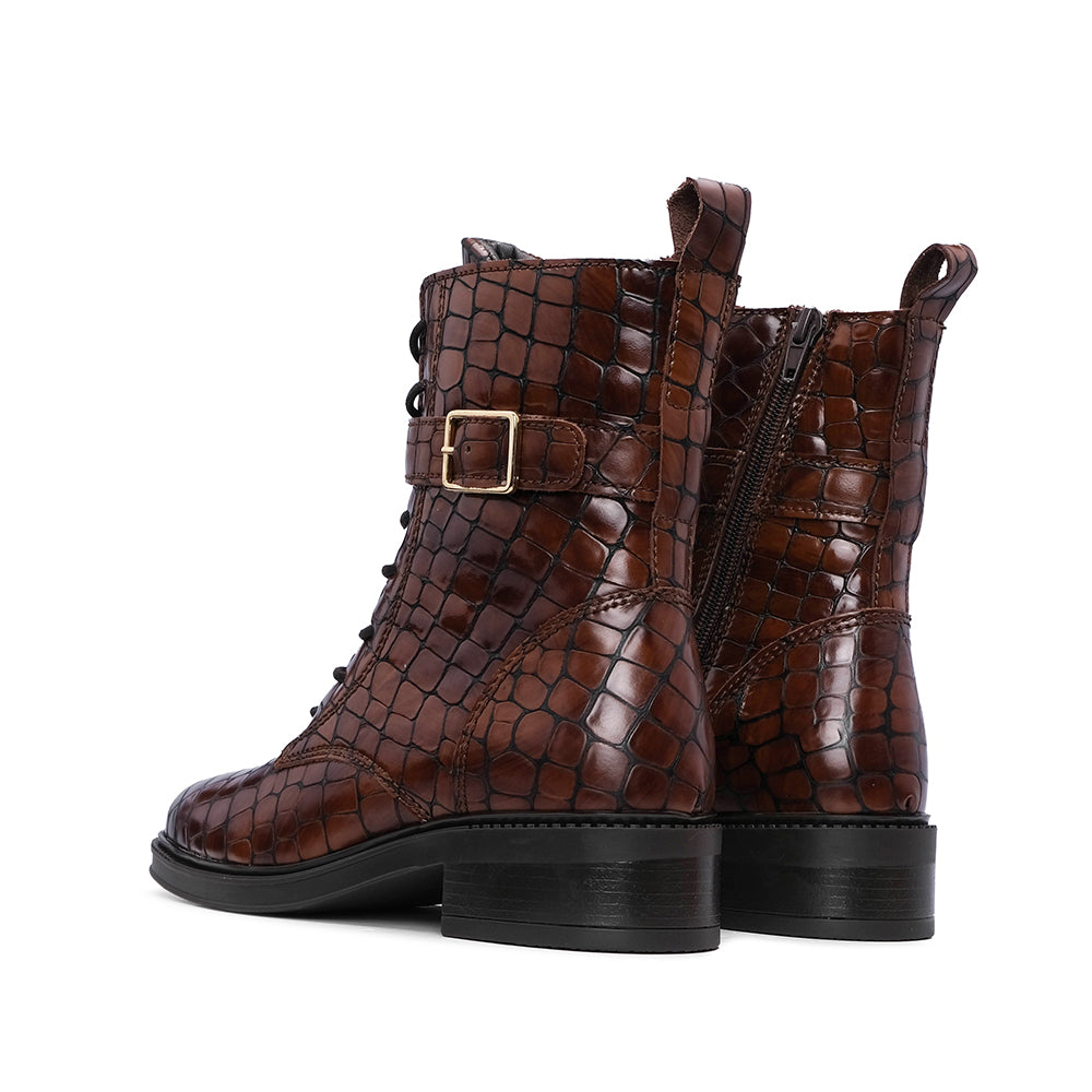 Botim Salto Raso Mulher Animal Print Camel