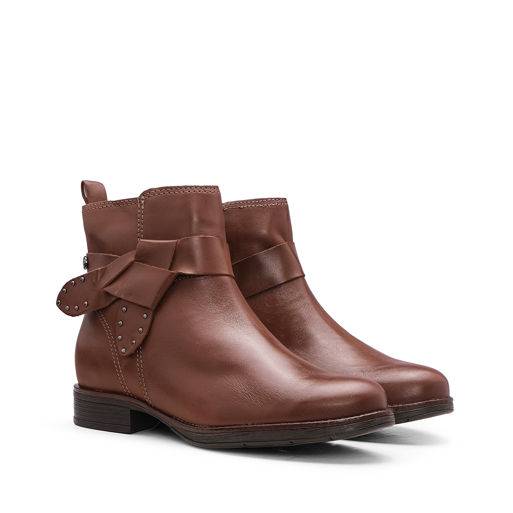 Botim Salto Raso Mulher Pele Cognac
