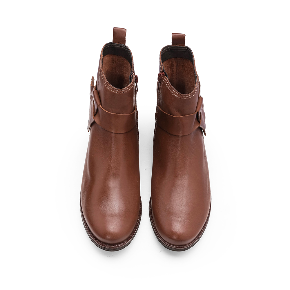 Botim Salto Raso Mulher Pele Cognac