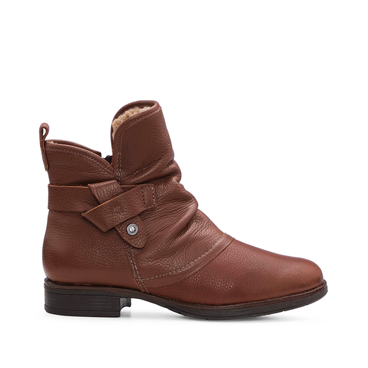 Botim Salto Raso Mulher Pele Cognac