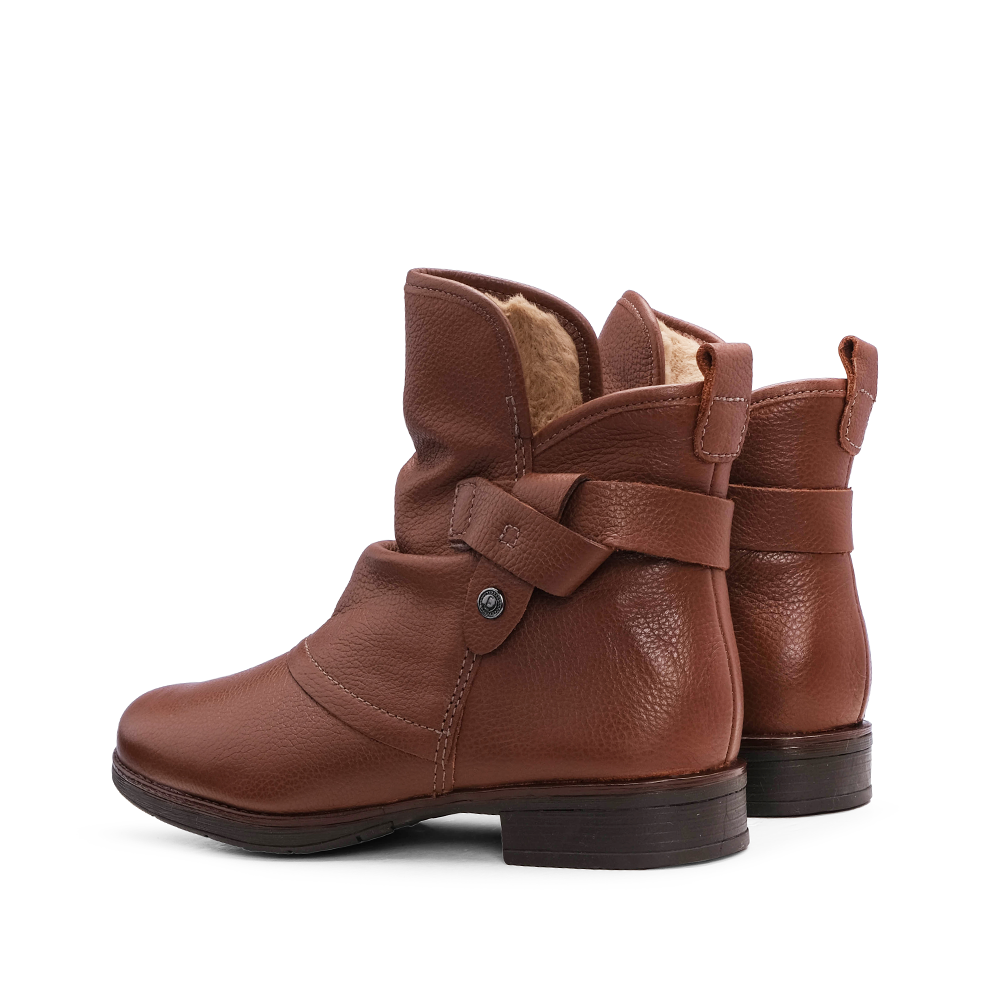 Botim Salto Raso Mulher Pele Cognac