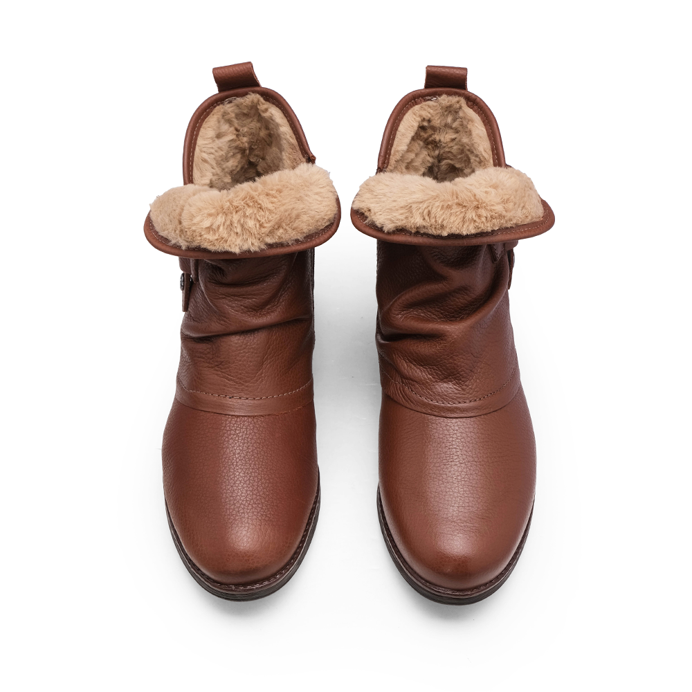 Botim Salto Raso Mulher Pele Cognac