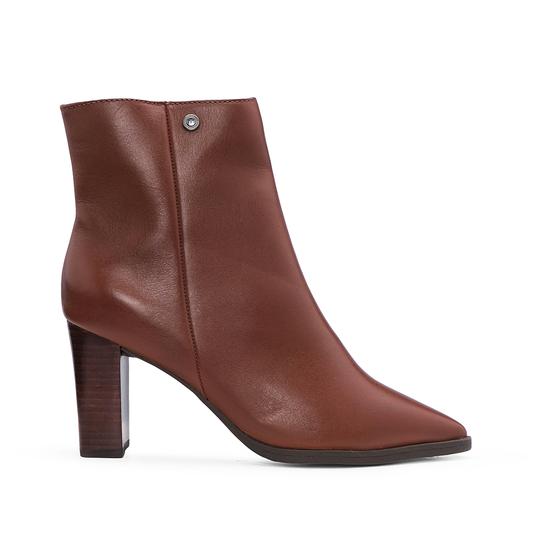 Botim Salto Alto Mulher Pele Cognac