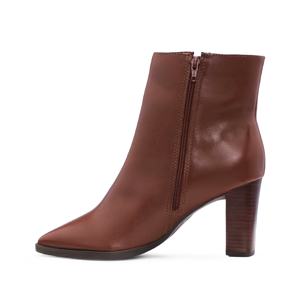 Botim Salto Alto Mulher Pele Cognac