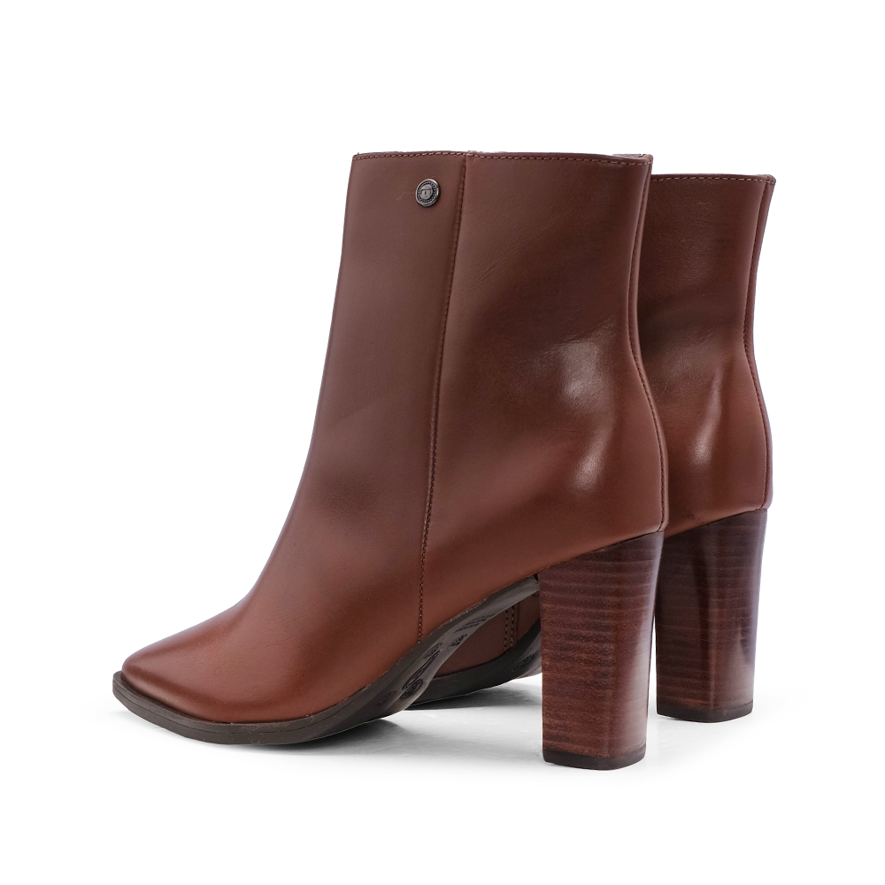 Botim Salto Alto Mulher Pele Cognac