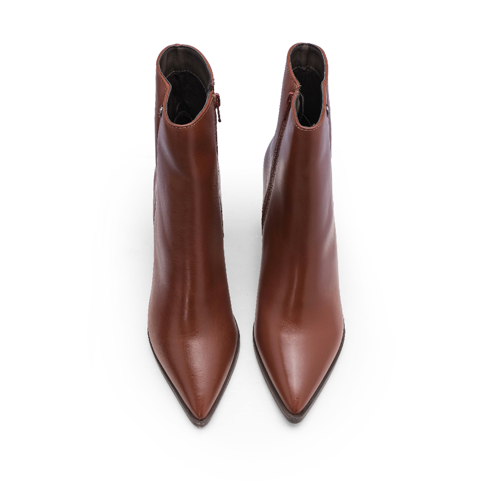 Botim Salto Alto Mulher Pele Cognac