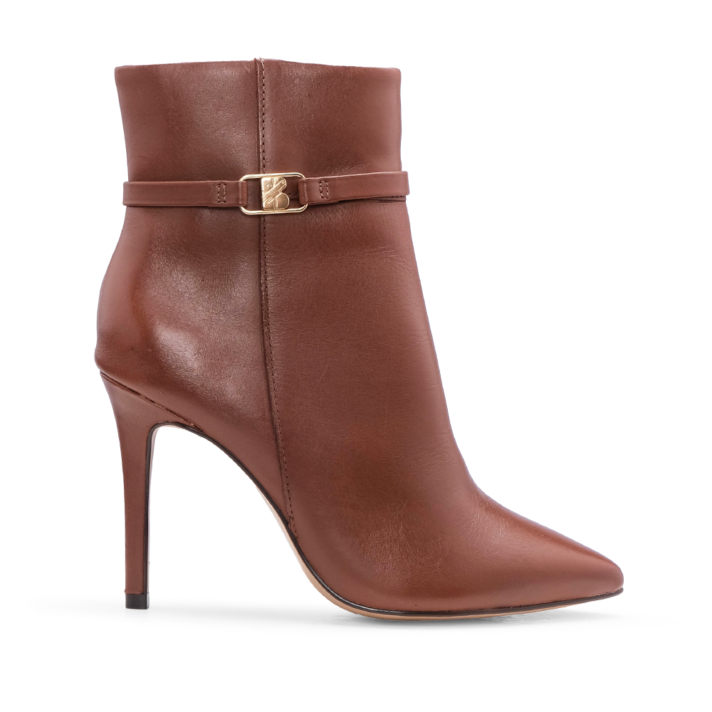 Botim Salto Alto Mulher Pele Cognac