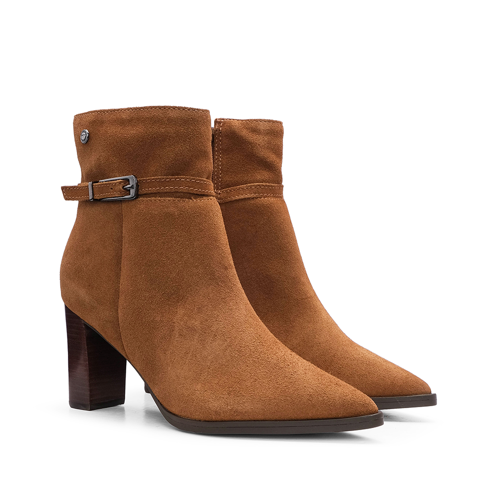 Botim Salto Alto Mulher Camurça Camel