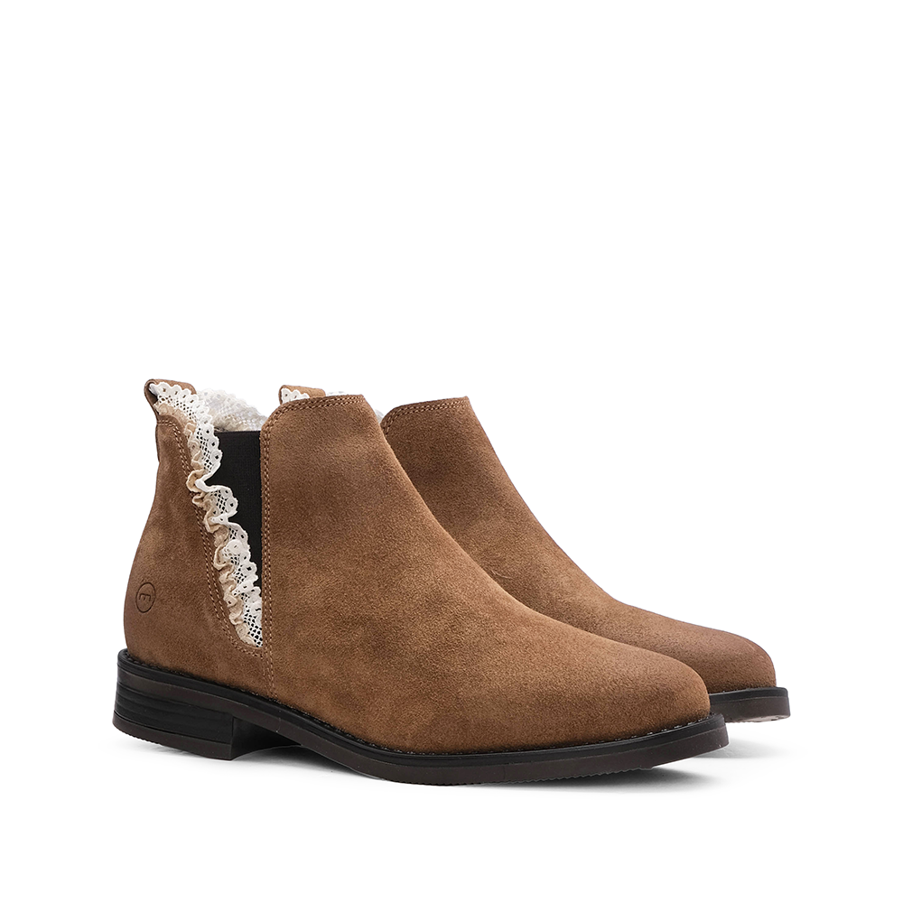 Botim Salto Raso Mulher Camurça Camel