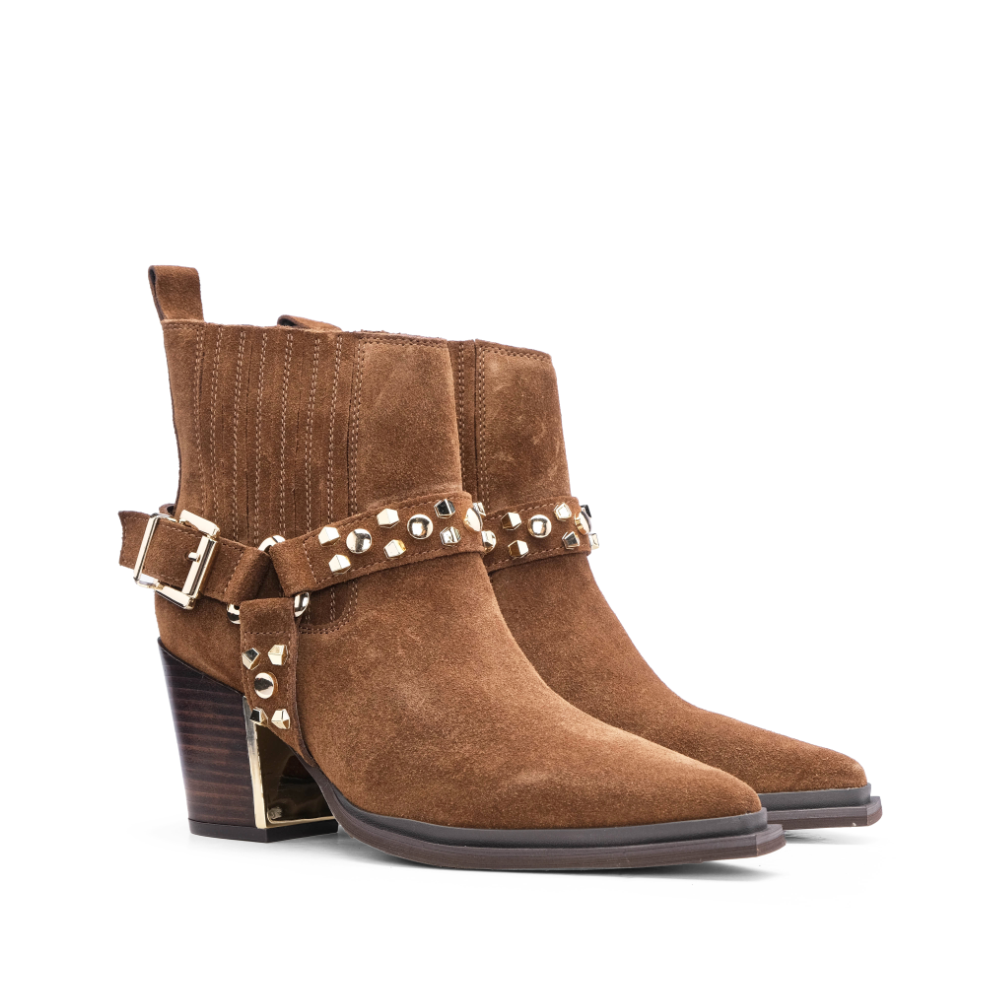 Botim Salto Alto Mulher Camurça Camel