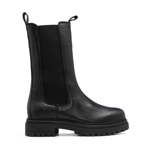 Botim Salto Raso Mulher Pele Preto