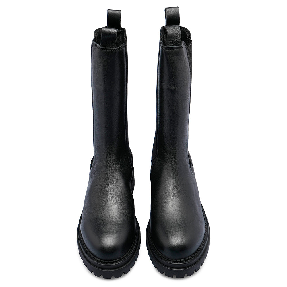 Botim Salto Raso Mulher Pele Preto