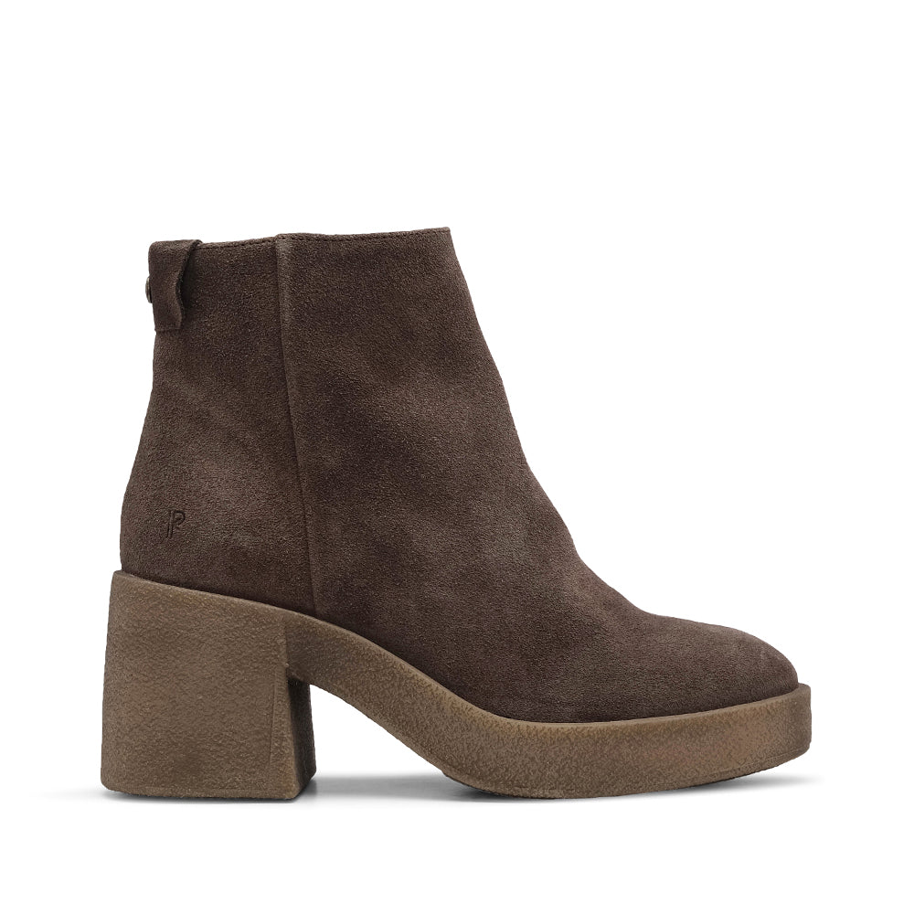 Botim Salto Médio Mulher Camurça Castanho