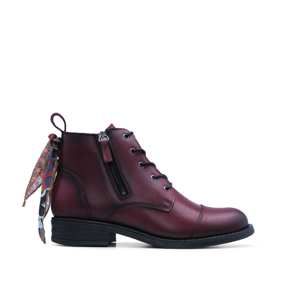 Botim Salto Raso Mulher Pele Bordeaux