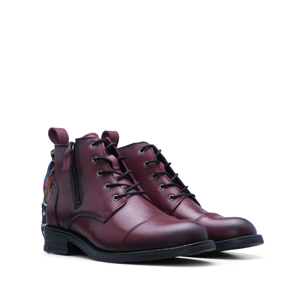 Botim Salto Raso Mulher Pele Bordeaux