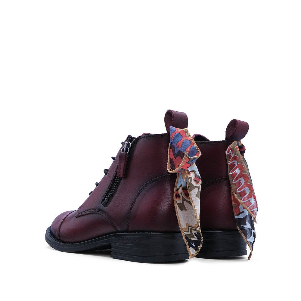 Botim Salto Raso Mulher Pele Bordeaux