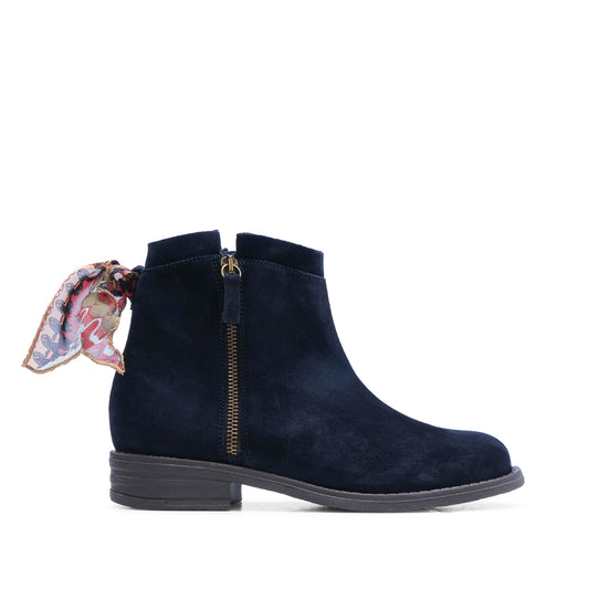 Botim Salto Raso Mulher Camurça Azul Marinho