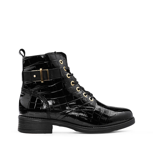 Botim Salto Raso Mulher Animal Print Preto