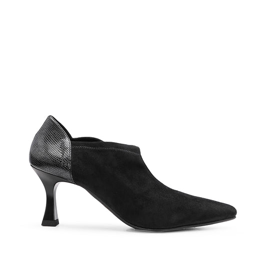 Botim Salto Alto Mulher Camurça Preto