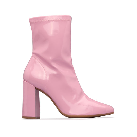 Botim Salto Alto Mulher Verniz Rosa