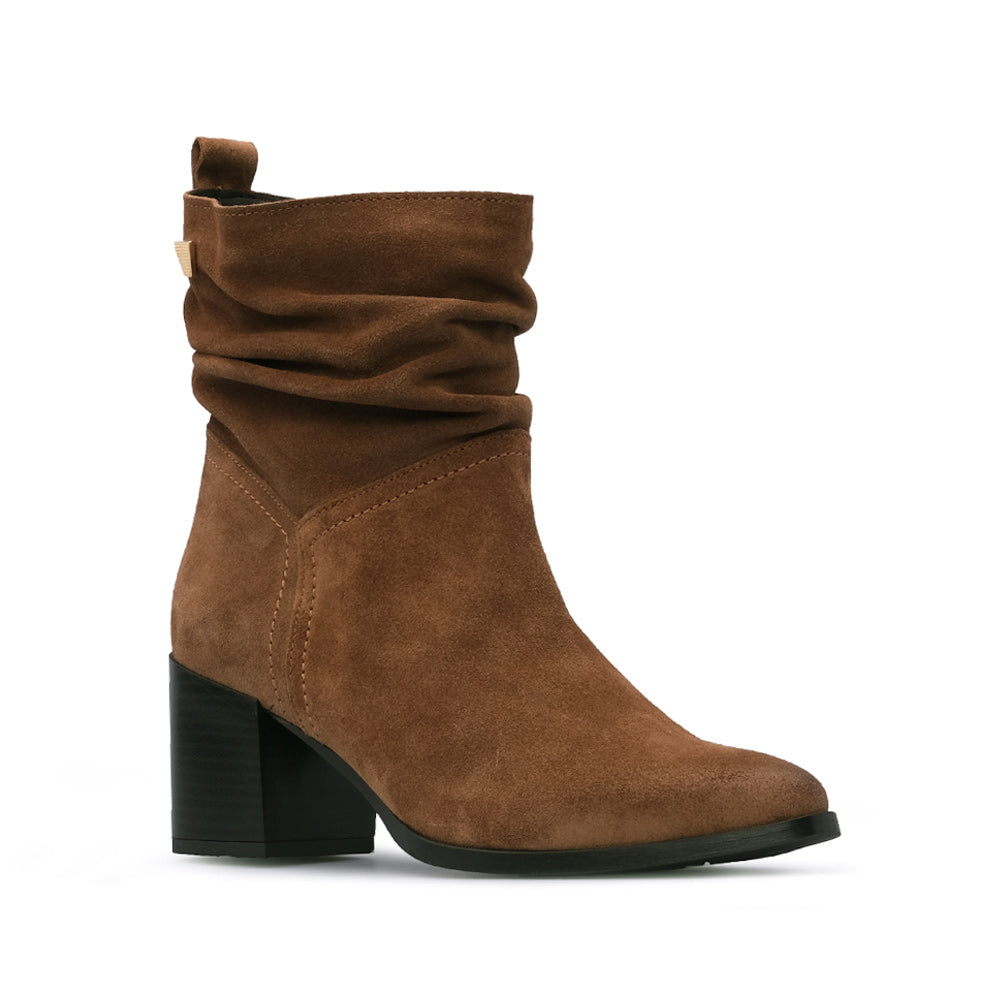 Botim Salto Alto Mulher Camurça Camel