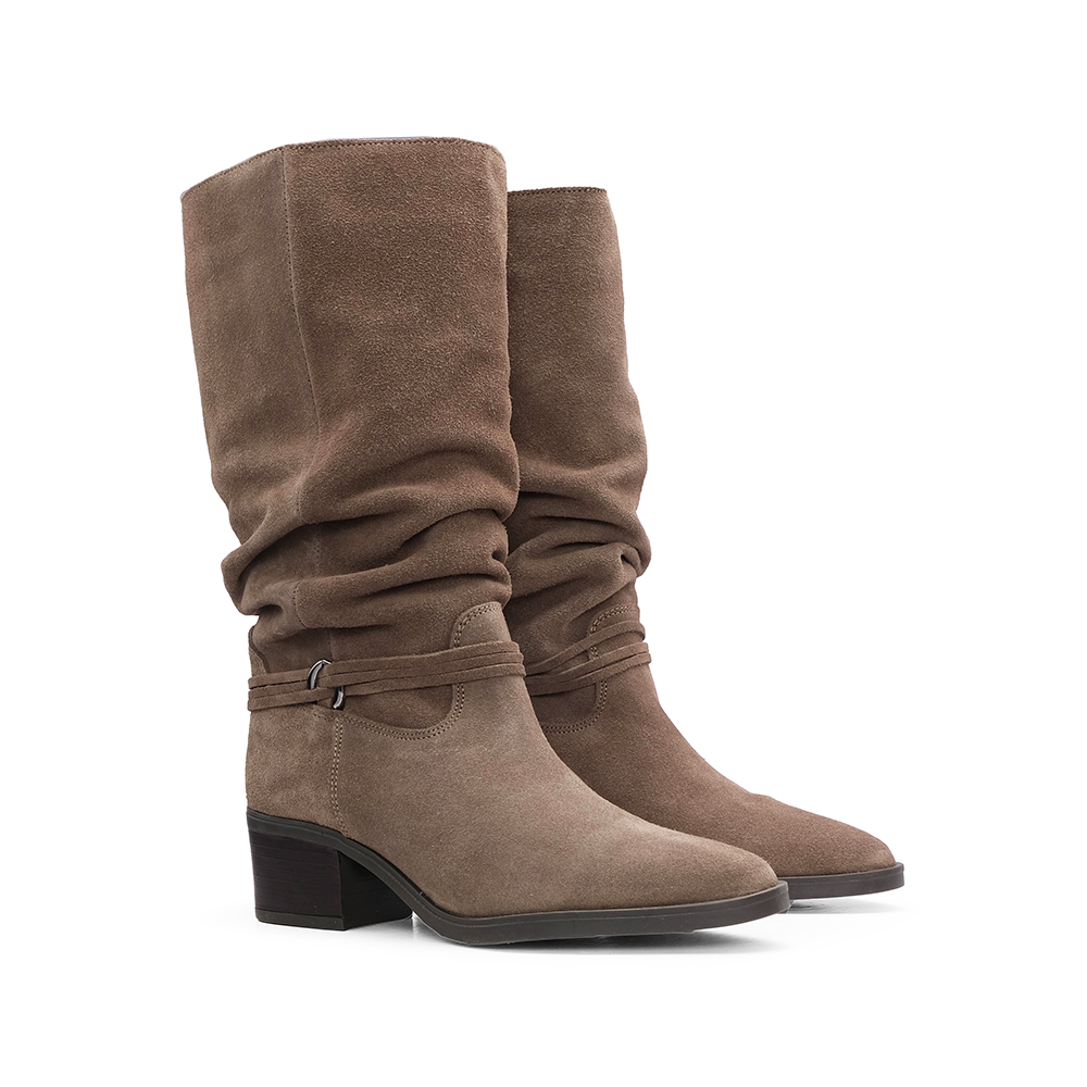 Bota Cano Alto Mulher Camurça Terra