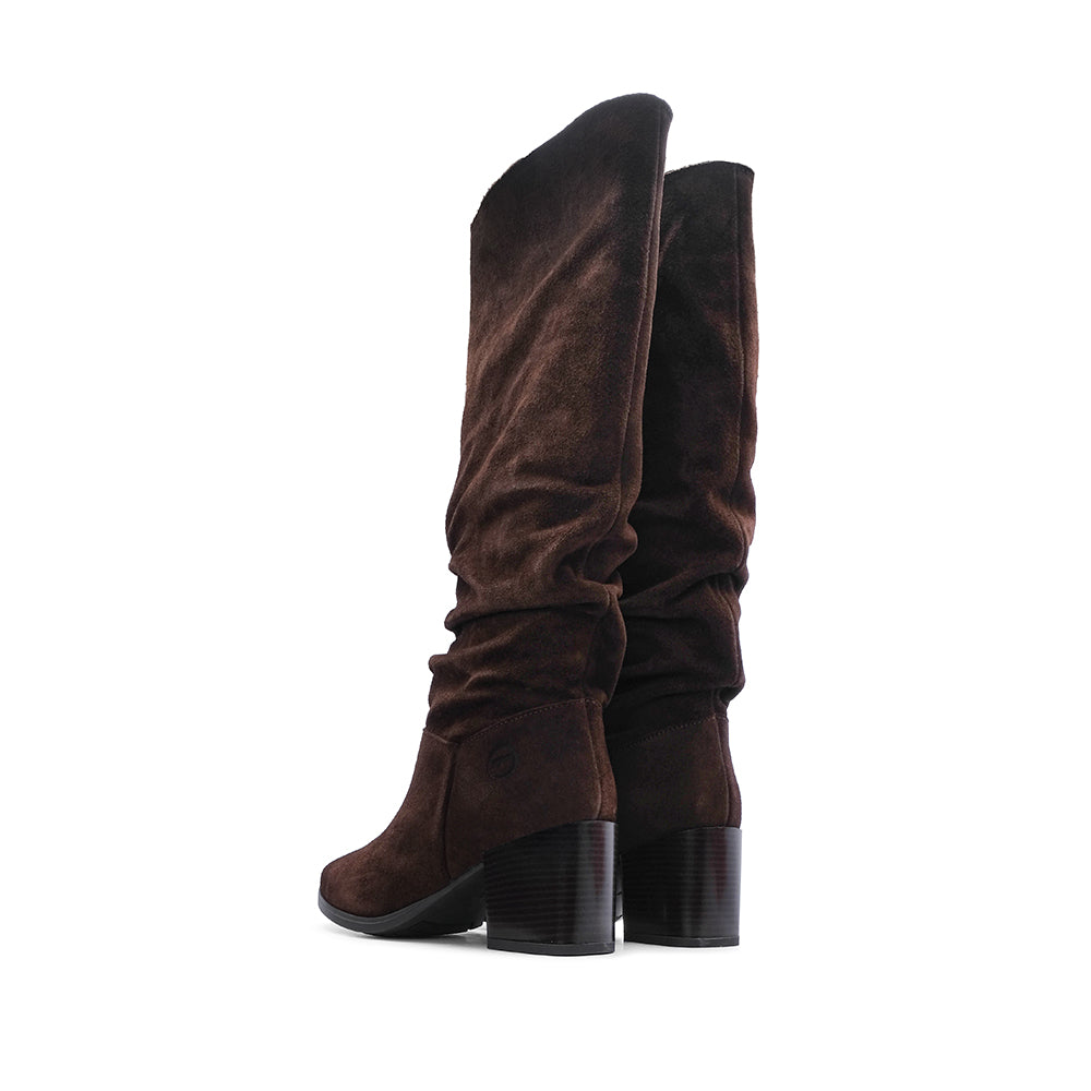 Bota Cano Alto Mulher Camurça Castanho