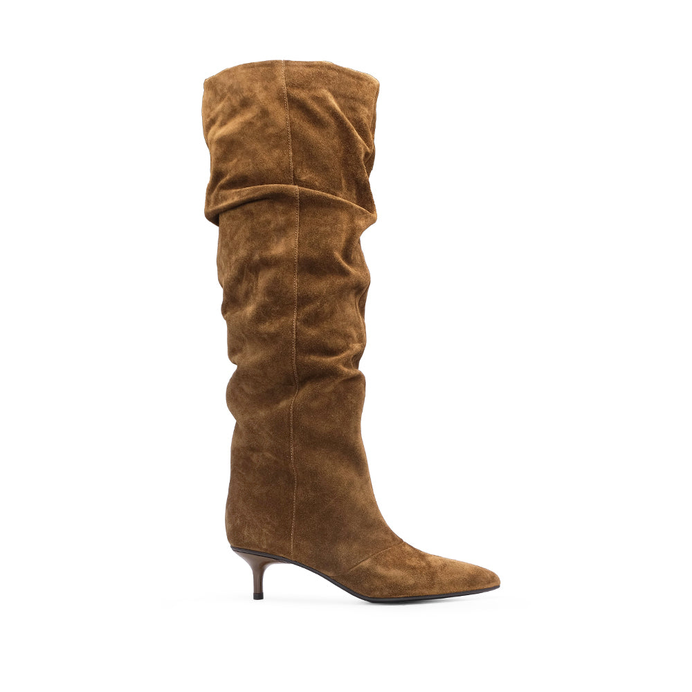 Bota Cano Alto Mulher Camurça Camel