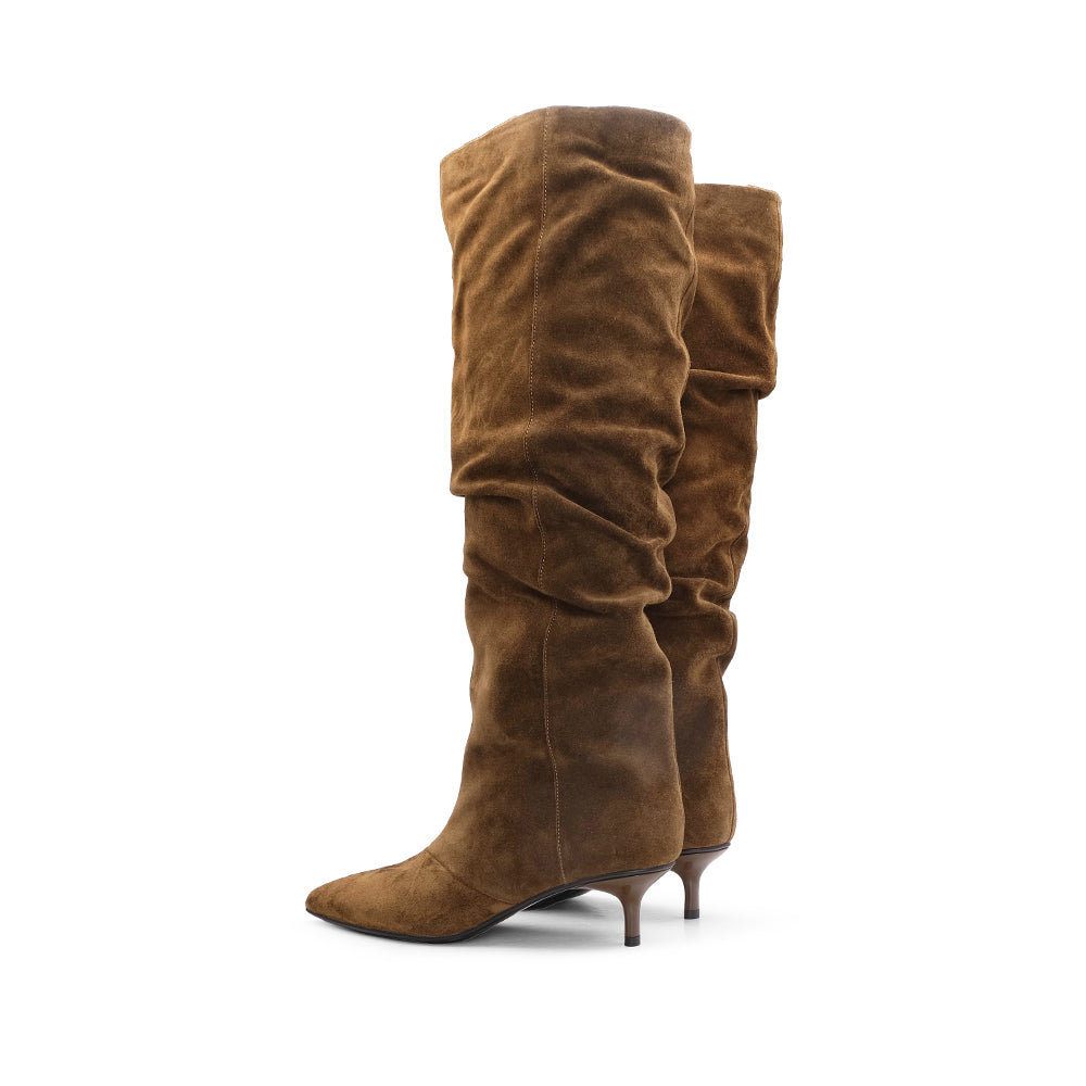 Bota Cano Alto Mulher Camurça Camel