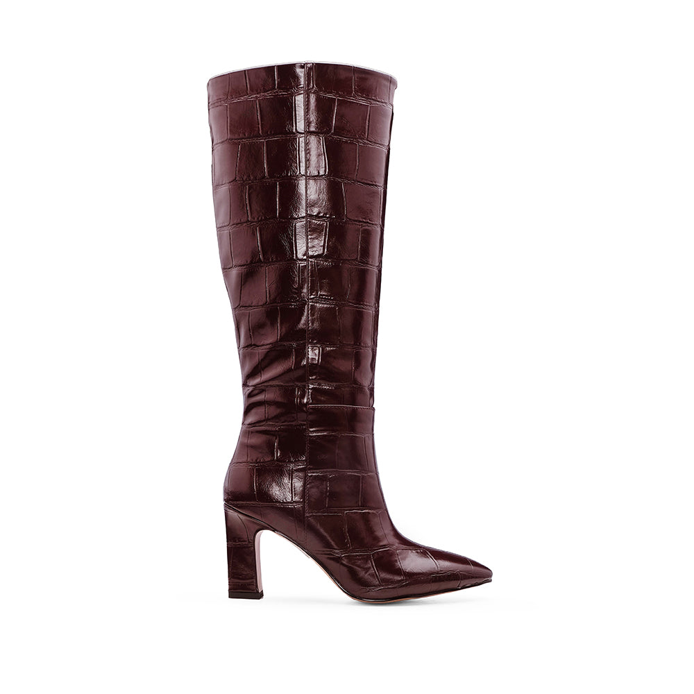 Bota Cano Alto Mulher Animal Print Bordeaux