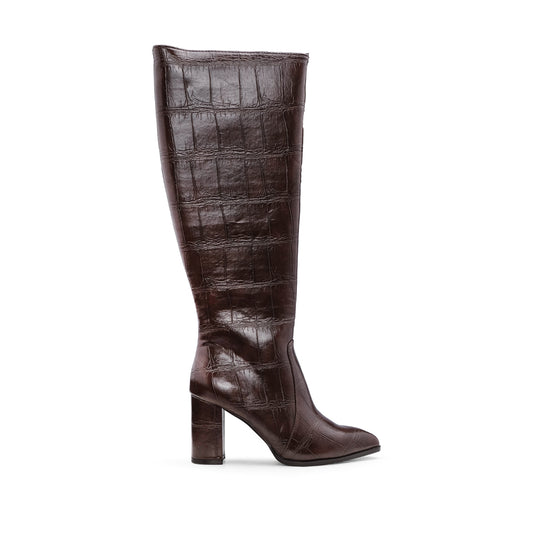 Bota Cano Alto Mulher Animal Print Castanho