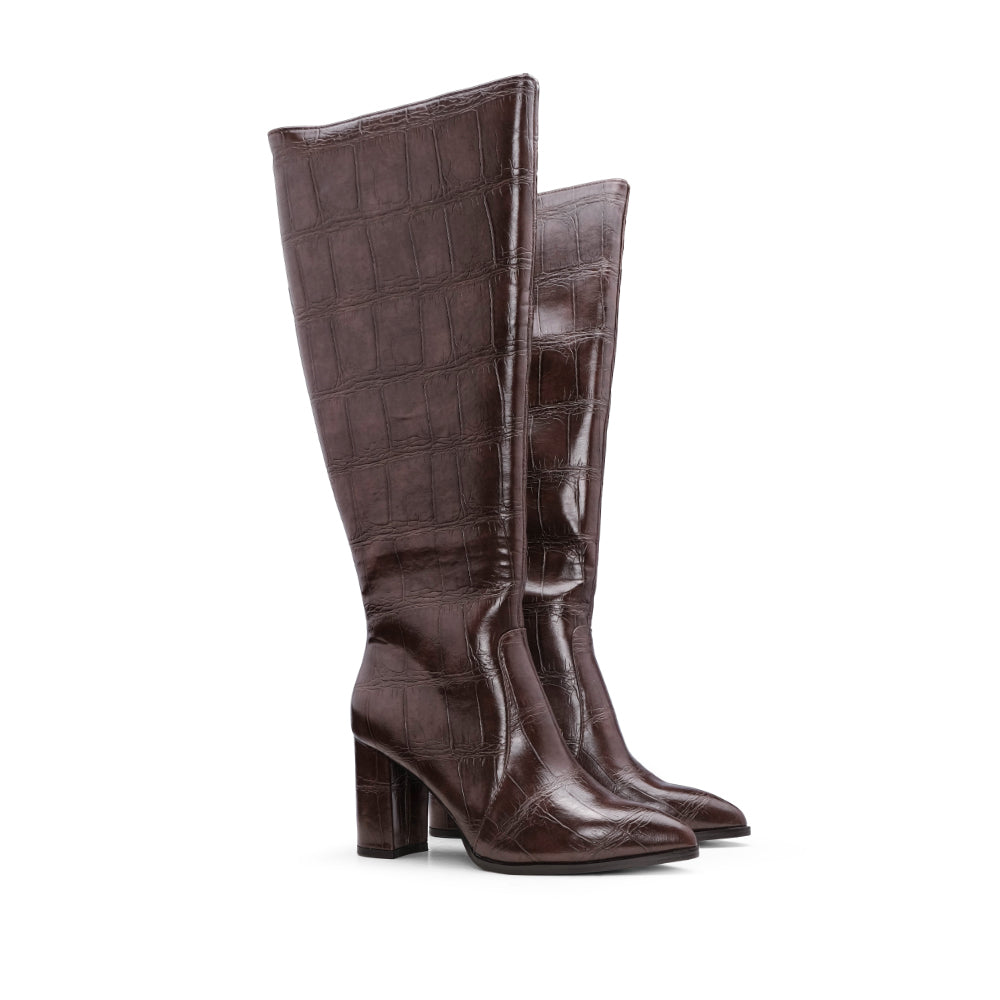 Bota Cano Alto Mulher Animal Print Castanho
