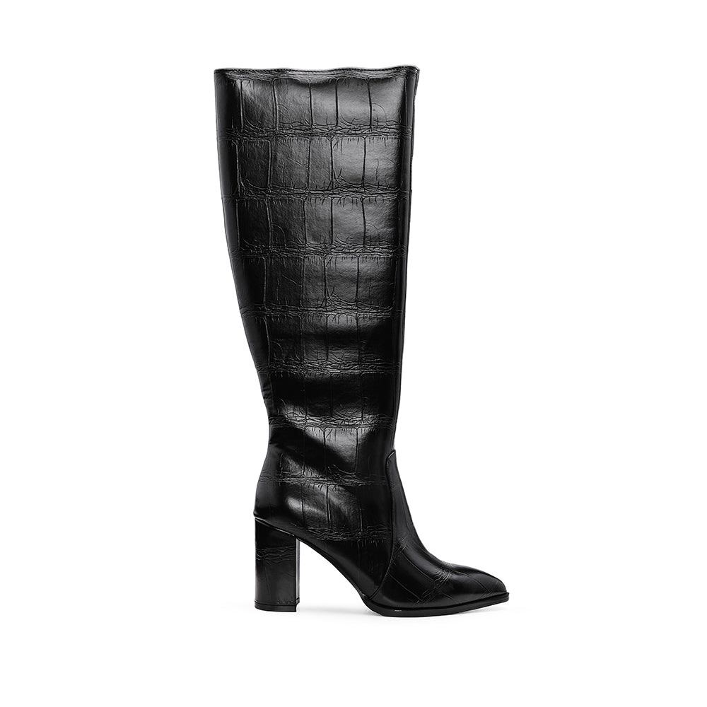 Bota Cano Alto Mulher Animal Print Preto