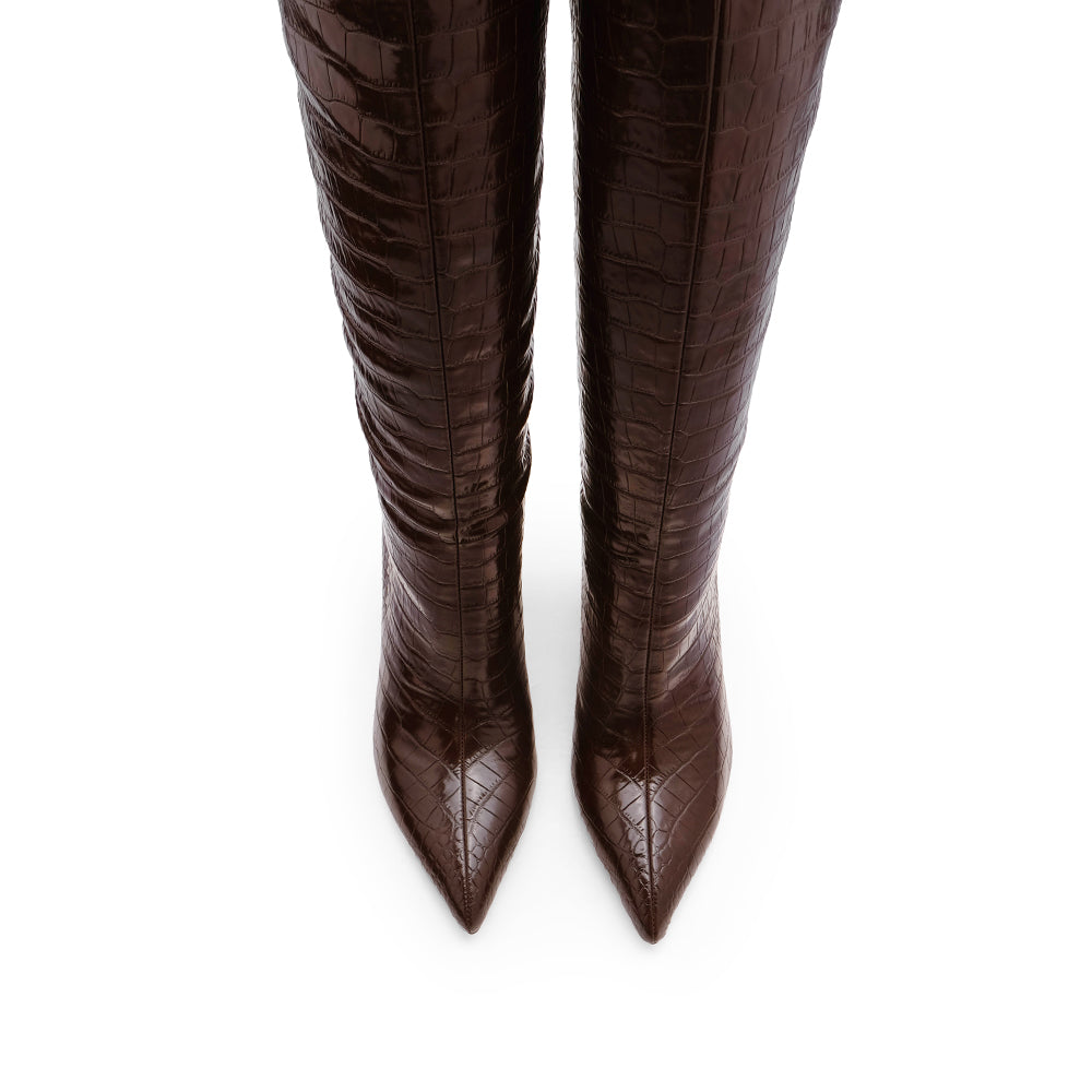 Bota Cano Alto Mulher Animal Print Castanho