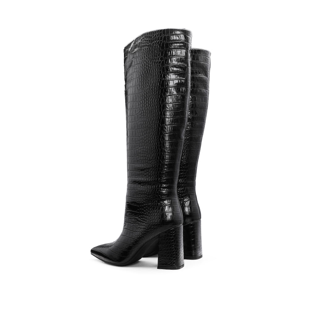 Bota Cano Alto Mulher Animal Print Preto