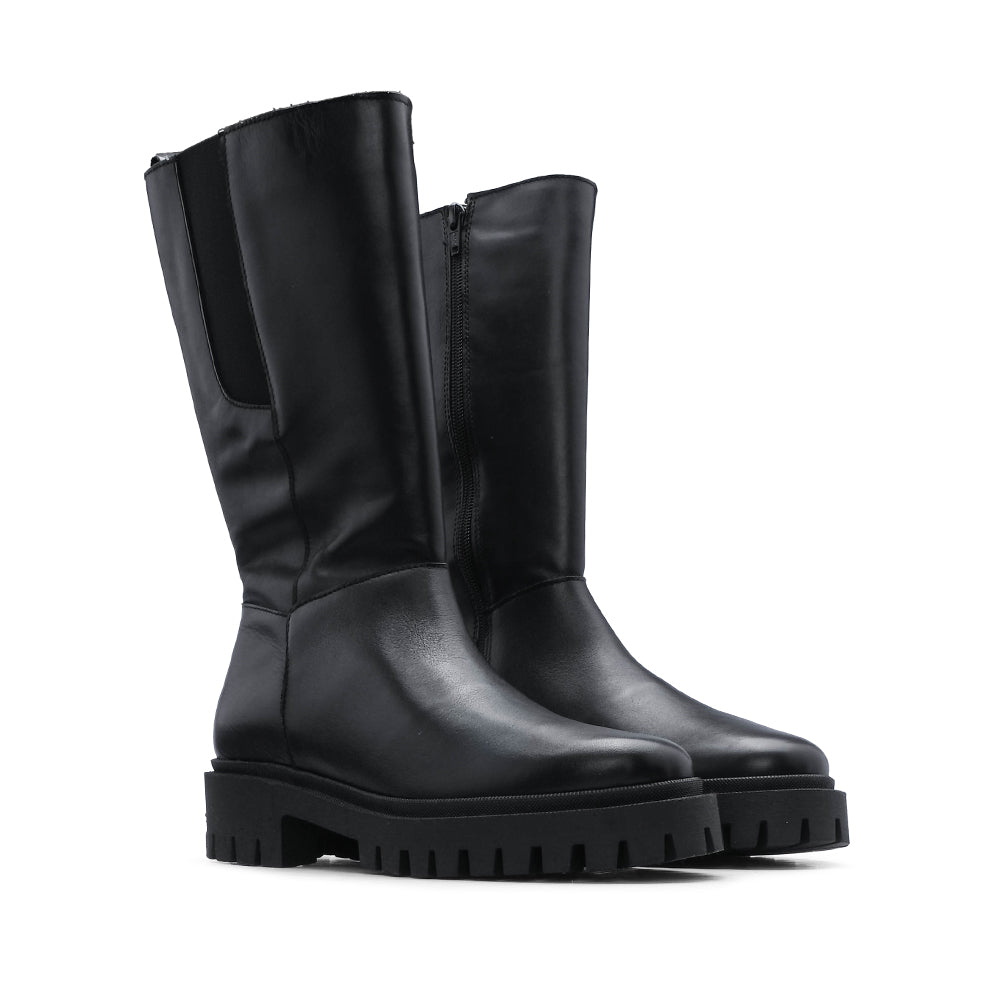 Bota Salto Raso Mulher Pele Preto