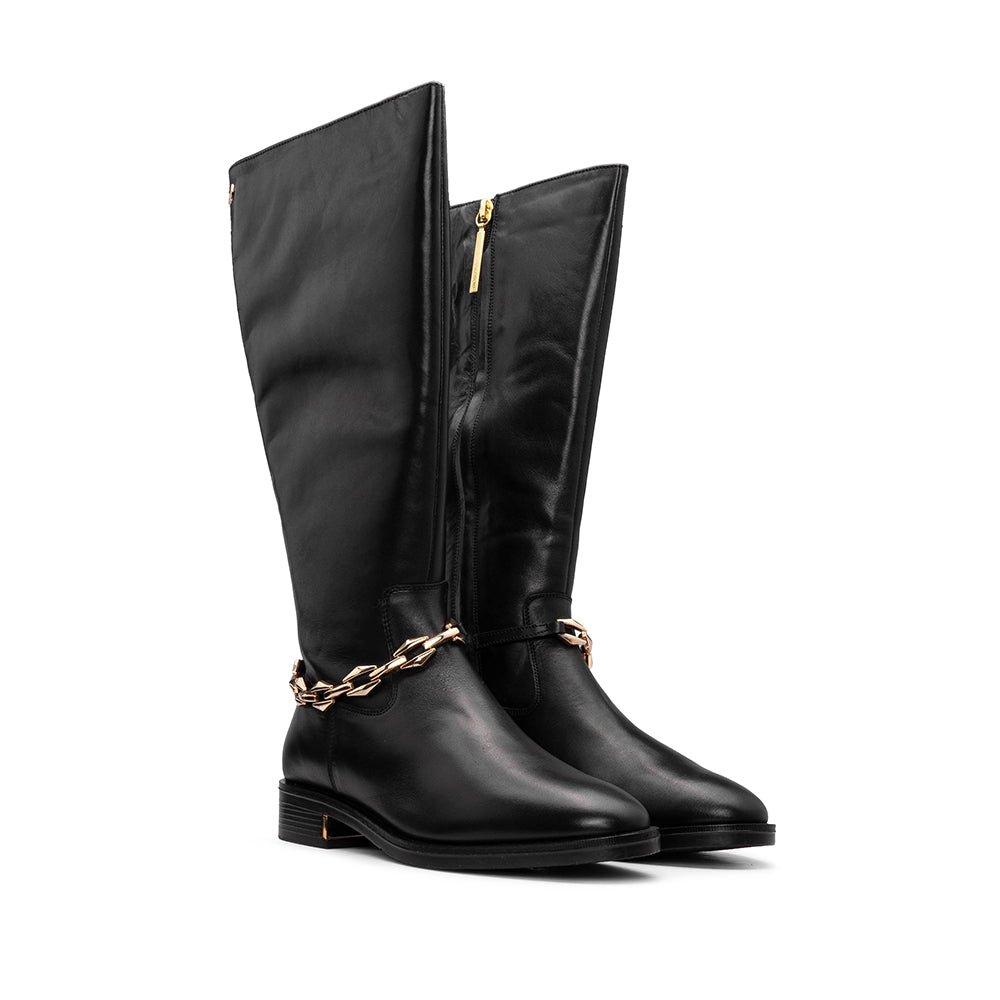 Bota Cano Alto Mulher Pele Preto