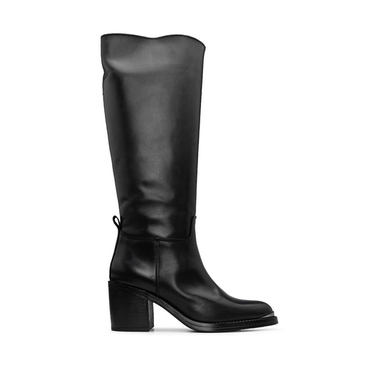 Bota Cano Alto Mulher Pele Preto