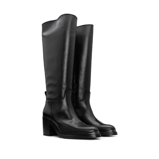 Bota Cano Alto Mulher Pele Preto