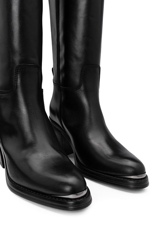 Bota Cano Alto Mulher Pele Preto