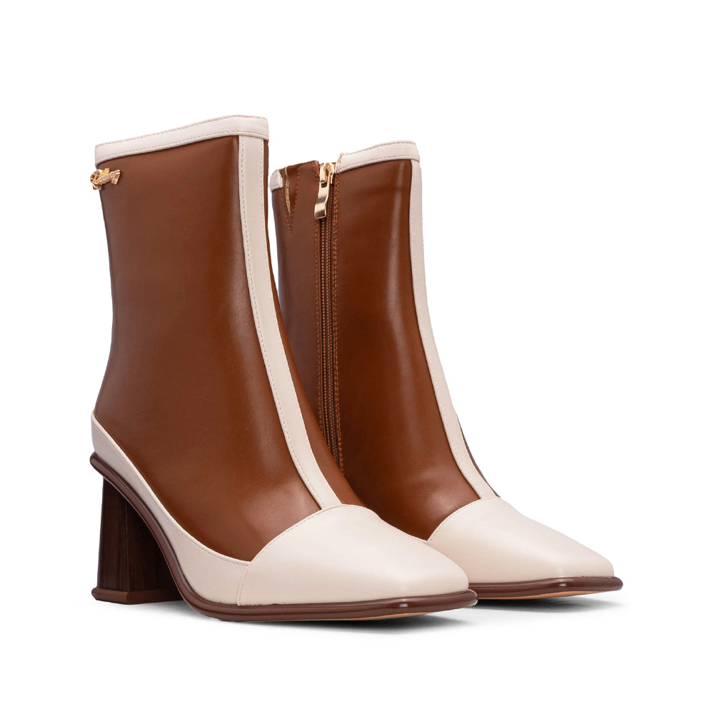 Botim Salto Alto Mulher Camel