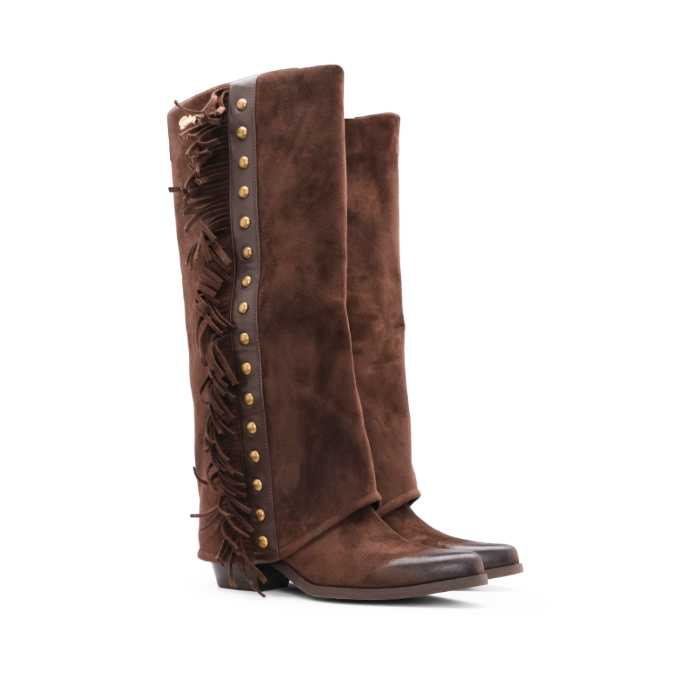 Bota Cano Alto Mulher Camurça Castanho