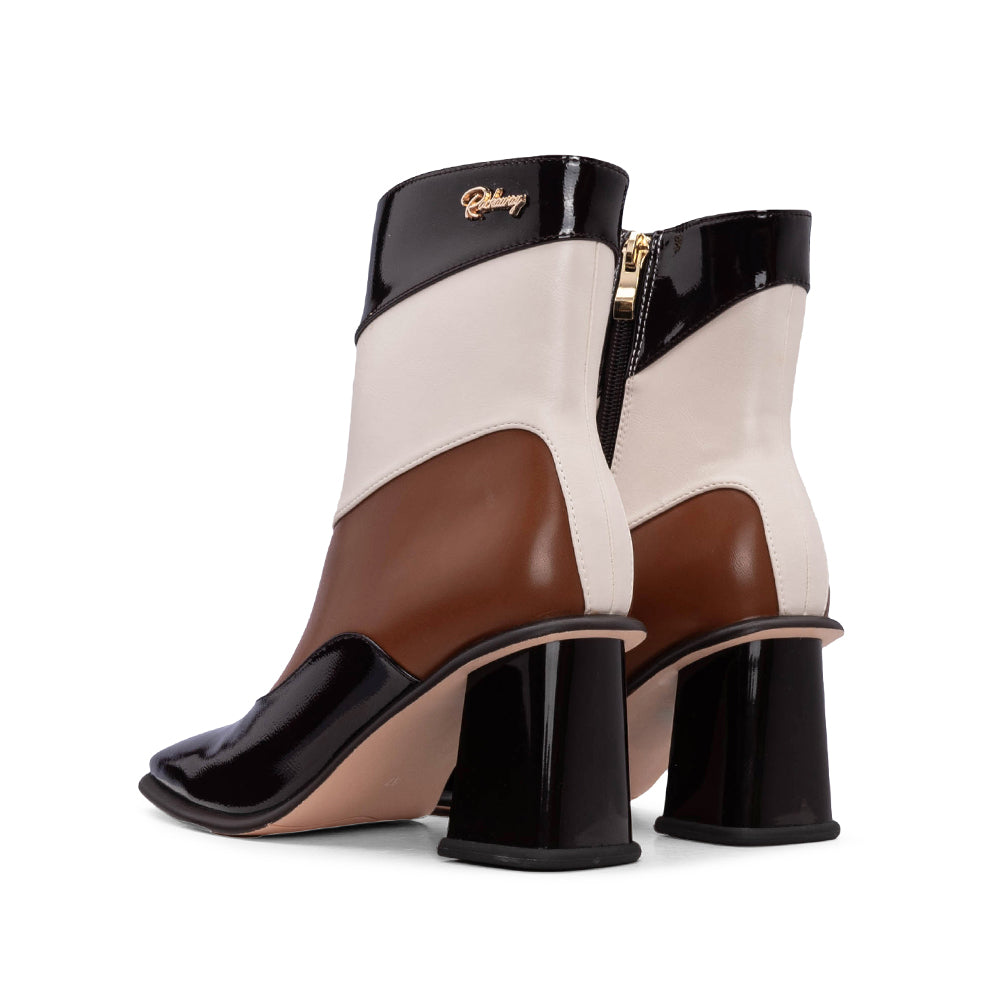 Botim Salto Alto Mulher Verniz Camel