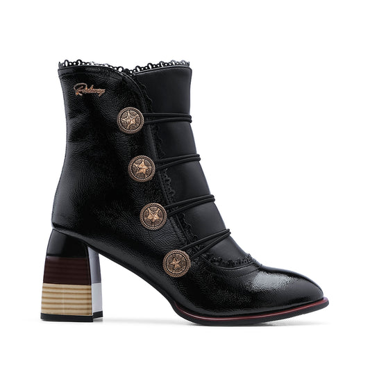 Botim Salto Alto Mulher Verniz Preto