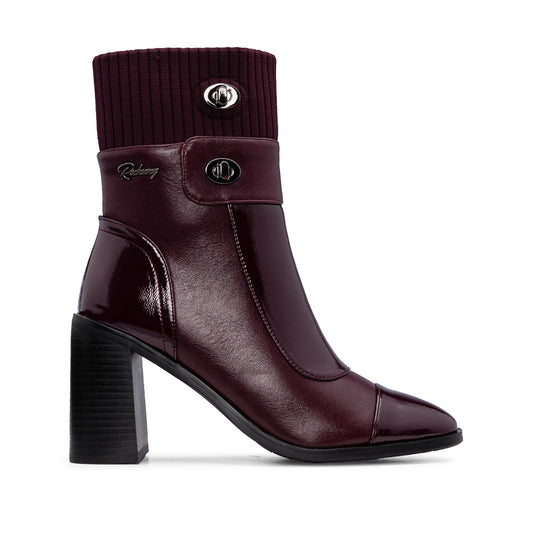 Botim Salto Alto Mulher Verniz Bordeaux