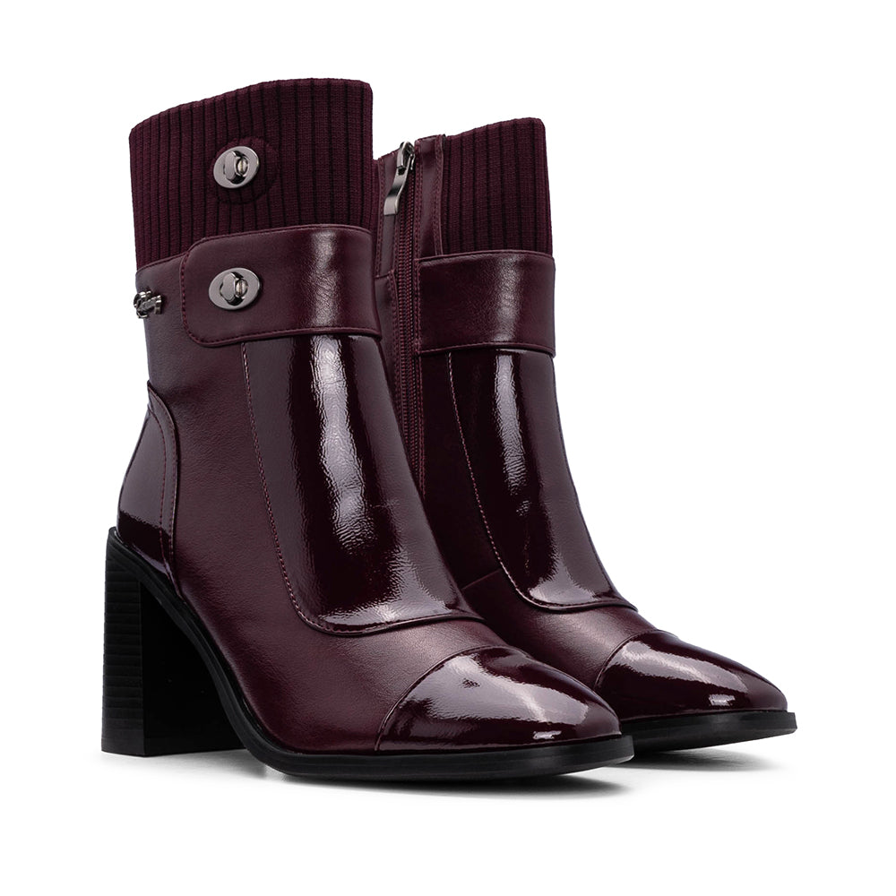 Botim Salto Alto Mulher Verniz Bordeaux