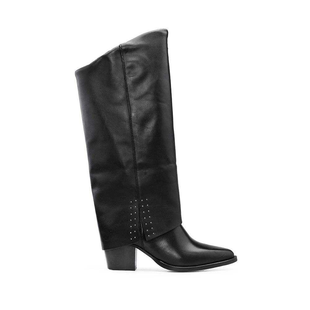 Bota Cano Alto Mulher Pele Preto