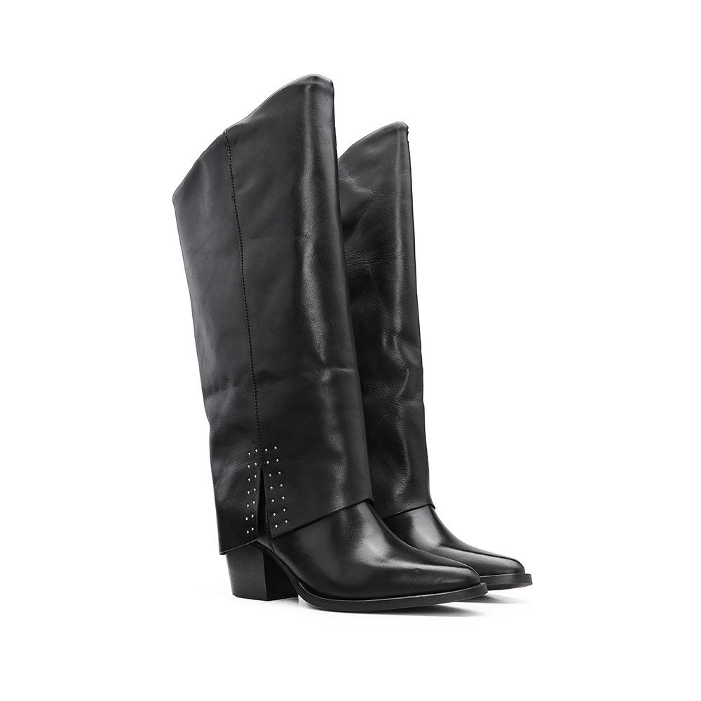Bota Cano Alto Mulher Pele Preto
